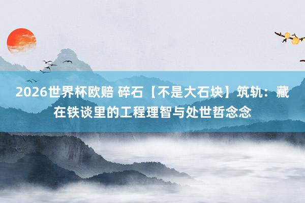2026世界杯欧赔 碎石【不是大石块】筑轨:藏在铁谈里的工程理智与处世哲念念