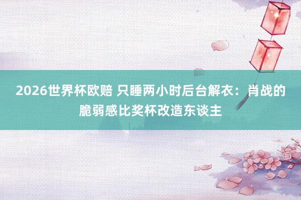 2026世界杯欧赔 只睡两小时后台解衣:肖战的脆弱感比奖杯改造东谈主