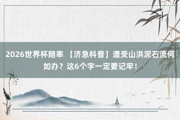 2026世界杯赔率 【济急科普】遭受山洪泥石流何如办?这6个字一定要记牢!