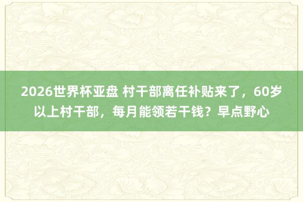 2026世界杯亚盘 村干部离任补贴来了，60岁以上村干部，每月能领若干钱？早点野心