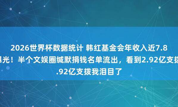2026世界杯数据统计 韩红基金会年收入近7.83亿真相曝光!半个文娱圈缄默捐钱名单流出,看到2.92亿支拨我泪目了