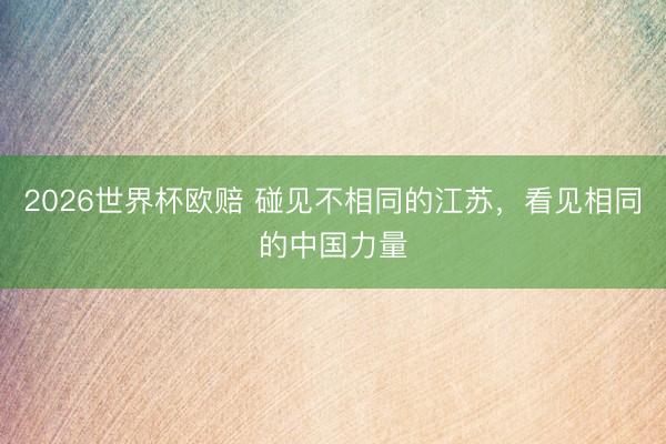 2026世界杯欧赔 碰见不相同的江苏,看见相同的中国力量