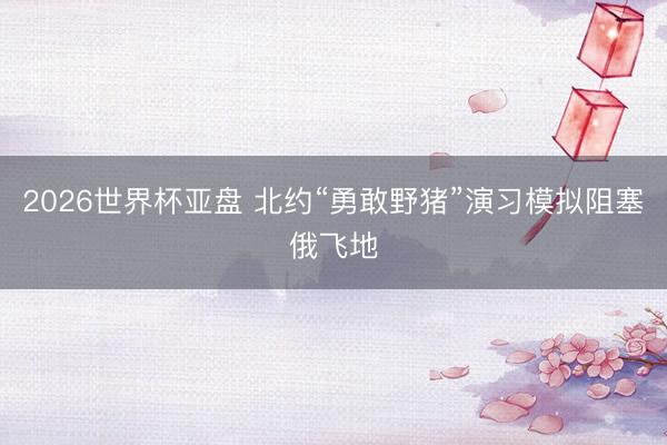2026世界杯亚盘 北约“勇敢野猪”演习模拟阻塞俄飞地